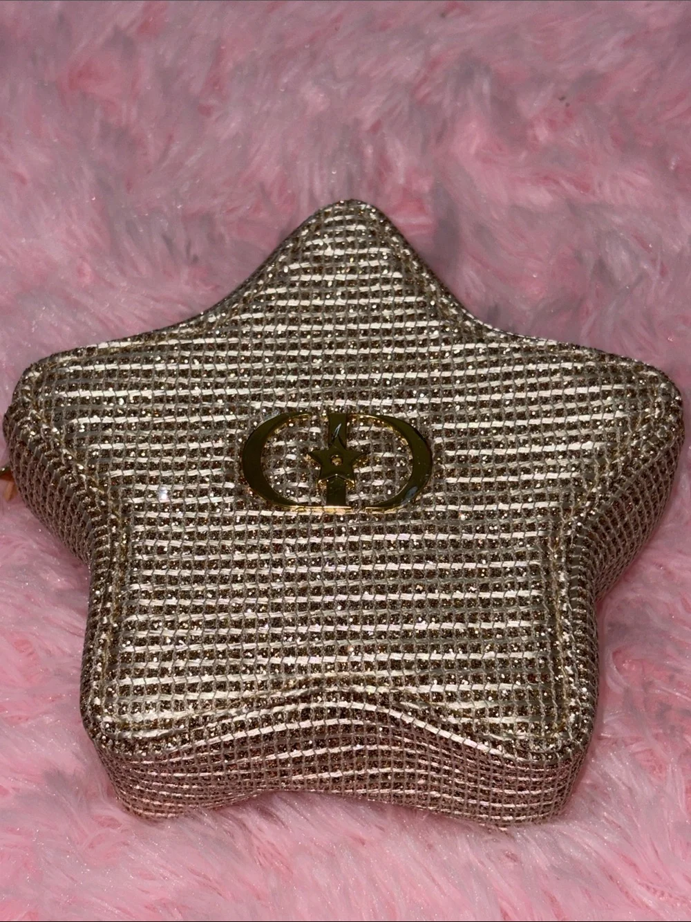 Christian Dior Star Shaped Glitter Gold Zip Around Make Up Case